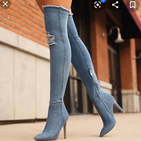  Over The Knee High Boots Denim High Heels  - Picture 4 of 4